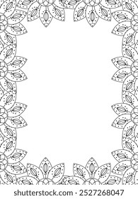 All these designs are hand-drawn and unique 
Flower Border Beautiful black and white illustration for adult coloring book,
This is a printable Beautiful Zentangle Coloring page for KDP Interior, POD p