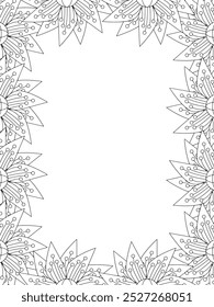 All these designs are hand-drawn and unique 
Flower Border Beautiful black and white illustration for adult coloring book,
This is a printable Beautiful Zentangle Coloring page for KDP Interior, POD p