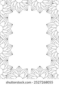 All these designs are hand-drawn and unique 
Flower Border Beautiful black and white illustration for adult coloring book,
This is a printable Beautiful Zentangle Coloring page for KDP Interior, POD p