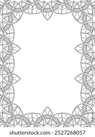 All these designs are hand-drawn and unique 
Flower Border Beautiful black and white illustration for adult coloring book,
This is a printable Beautiful Zentangle Coloring page for KDP Interior, POD p