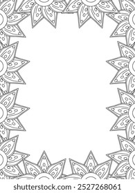 All these designs are hand-drawn and unique 
Flower Border Beautiful black and white illustration for adult coloring book,
This is a printable Beautiful Zentangle Coloring page for KDP Interior, POD p