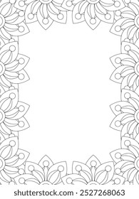 All these designs are hand-drawn and unique 
Flower Border Beautiful black and white illustration for adult coloring book,
This is a printable Beautiful Zentangle Coloring page for KDP Interior, POD p