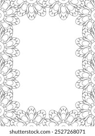 All these designs are hand-drawn and unique 
Flower Border Beautiful black and white illustration for adult coloring book,
This is a printable Beautiful Zentangle Coloring page for KDP Interior, POD p