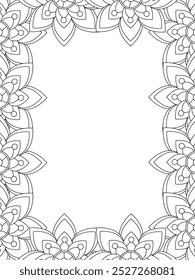 All these designs are hand-drawn and unique 
Flower Border Beautiful black and white illustration for adult coloring book,
This is a printable Beautiful Zentangle Coloring page for KDP Interior, POD p