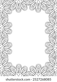 All these designs are hand-drawn and unique 
Flower Border Beautiful black and white illustration for adult coloring book,
This is a printable Beautiful Zentangle Coloring page for KDP Interior, POD p