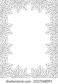 All these designs are hand-drawn and unique 
Flower Border Beautiful black and white illustration for adult coloring book,
This is a printable Beautiful Zentangle Coloring page for KDP Interior, POD p