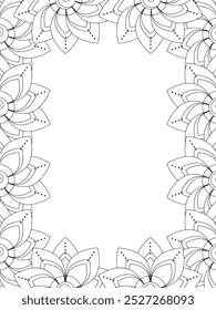 All these designs are hand-drawn and unique 
Flower Border Beautiful black and white illustration for adult coloring book,
This is a printable Beautiful Zentangle Coloring page for KDP Interior, POD p