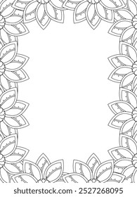 All these designs are hand-drawn and unique 
Flower Border Beautiful black and white illustration for adult coloring book,
This is a printable Beautiful Zentangle Coloring page for KDP Interior, POD p