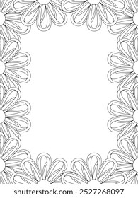 All these designs are hand-drawn and unique 
Flower Border Beautiful black and white illustration for adult coloring book,
This is a printable Beautiful Zentangle Coloring page for KDP Interior, POD p