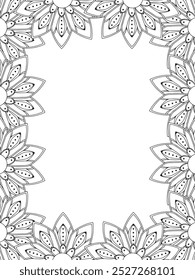 All these designs are hand-drawn and unique 
Flower Border Beautiful black and white illustration for adult coloring book,
This is a printable Beautiful Zentangle Coloring page for KDP Interior, POD p