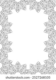 All these designs are hand-drawn and unique 
Flower Border Beautiful black and white illustration for adult coloring book,
This is a printable Beautiful Zentangle Coloring page for KDP Interior, POD p