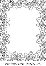 All these designs are hand-drawn and unique 
Flower Border Beautiful black and white illustration for adult coloring book,
This is a printable Beautiful Zentangle Coloring page for KDP Interior, POD p