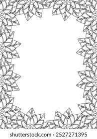 All these designs are hand-drawn and unique 
Flower Border Beautiful black and white illustration for adult coloring book,
This is a printable Beautiful Zentangle Coloring page for KDP Interior, POD p