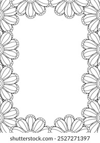 All these designs are hand-drawn and unique 
Flower Border Beautiful black and white illustration for adult coloring book,
This is a printable Beautiful Zentangle Coloring page for KDP Interior, POD p