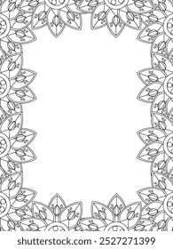 All these designs are hand-drawn and unique 
Flower Border Beautiful black and white illustration for adult coloring book,
This is a printable Beautiful Zentangle Coloring page for KDP Interior, POD p