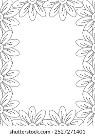 All these designs are hand-drawn and unique 
Flower Border Beautiful black and white illustration for adult coloring book,
This is a printable Beautiful Zentangle Coloring page for KDP Interior, POD p