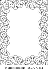 All these designs are hand-drawn and unique 
Flower Border Beautiful black and white illustration for adult coloring book,
This is a printable Beautiful Zentangle Coloring page for KDP Interior, POD p