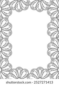 All these designs are hand-drawn and unique 
Flower Border Beautiful black and white illustration for adult coloring book,
This is a printable Beautiful Zentangle Coloring page for KDP Interior, POD p