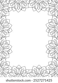 All these designs are hand-drawn and unique 
Flower Border Beautiful black and white illustration for adult coloring book,
This is a printable Beautiful Zentangle Coloring page for KDP Interior, POD p