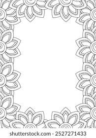 All these designs are hand-drawn and unique 
Flower Border Beautiful black and white illustration for adult coloring book,
This is a printable Beautiful Zentangle Coloring page for KDP Interior, POD p