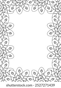 All these designs are hand-drawn and unique 
Flower Border Beautiful black and white illustration for adult coloring book,
This is a printable Beautiful Zentangle Coloring page for KDP Interior, POD p