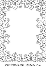 All these designs are hand-drawn and unique 
Flower Border Beautiful black and white illustration for adult coloring book,
This is a printable Beautiful Zentangle Coloring page for KDP Interior, POD p