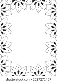 All these designs are hand-drawn and unique 
Flower Border Beautiful black and white illustration for adult coloring book,
This is a printable Beautiful Zentangle Coloring page for KDP Interior, POD p