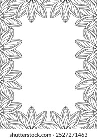 All these designs are hand-drawn and unique 
Flower Border Beautiful black and white illustration for adult coloring book,
This is a printable Beautiful Zentangle Coloring page for KDP Interior, POD p