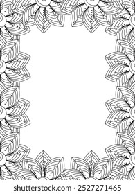 All these designs are hand-drawn and unique 
Flower Border Beautiful black and white illustration for adult coloring book,
This is a printable Beautiful Zentangle Coloring page for KDP Interior, POD p