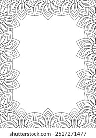 All these designs are hand-drawn and unique 
Flower Border Beautiful black and white illustration for adult coloring book,
This is a printable Beautiful Zentangle Coloring page for KDP Interior, POD p