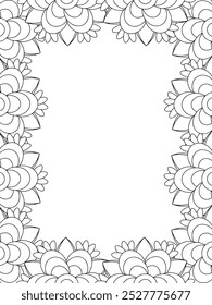 Todos estos diseños son hechos a mano y únicos 
Frontera de la flor Hermosa ilustración en blanco y negro para el libro de colorear para adultos,
Esta es una página para colorear Zentangle hermoso para imprimir para KDP Interior, POD.p