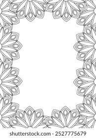 All these designs are hand-drawn and unique 
Flower Border Beautiful black and white illustration for adult coloring book,
This is a printable Beautiful Zentangle Coloring page for KDP Interior, POD p