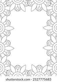 All these designs are hand-drawn and unique 
Flower Border Beautiful black and white illustration for adult coloring book,
This is a printable Beautiful Zentangle Coloring page for KDP Interior, POD p