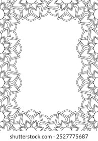 All these designs are hand-drawn and unique 
Flower Border Beautiful black and white illustration for adult coloring book,
This is a printable Beautiful Zentangle Coloring page for KDP Interior, POD p