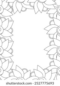 All these designs are hand-drawn and unique 
Flower Border Beautiful black and white illustration for adult coloring book,
This is a printable Beautiful Zentangle Coloring page for KDP Interior, POD p