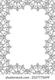 All these designs are hand-drawn and unique 
Flower Border Beautiful black and white illustration for adult coloring book,
This is a printable Beautiful Zentangle Coloring page for KDP Interior, POD p