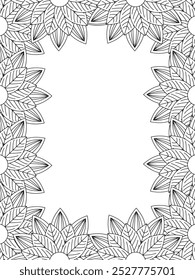 All these designs are hand-drawn and unique 
Flower Border Beautiful black and white illustration for adult coloring book,
This is a printable Beautiful Zentangle Coloring page for KDP Interior, POD p