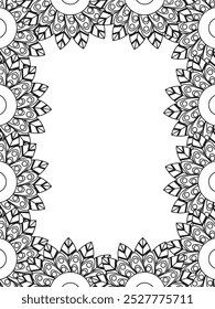 All these designs are hand-drawn and unique 
Flower Border Beautiful black and white illustration for adult coloring book,
This is a printable Beautiful Zentangle Coloring page for KDP Interior, POD p