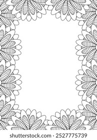 All these designs are hand-drawn and unique 
Flower Border Beautiful black and white illustration for adult coloring book,
This is a printable Beautiful Zentangle Coloring page for KDP Interior, POD p