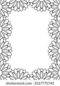 All these designs are hand-drawn and unique 
Flower Border Beautiful black and white illustration for adult coloring book,
This is a printable Beautiful Zentangle Coloring page for KDP Interior, POD p