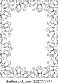 Todos estos diseños son hechos a mano y únicos 
Frontera de la flor Hermosa ilustración en blanco y negro para el libro de colorear para adultos,
Esta es una página para colorear Zentangle hermoso para imprimir para KDP Interior, POD.p