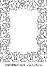 All these designs are hand-drawn and unique 
Flower Border Beautiful black and white illustration for adult coloring book,
This is a printable Beautiful Zentangle Coloring page for KDP Interior, POD p