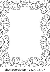 All these designs are hand-drawn and unique 
Flower Border Beautiful black and white illustration for adult coloring book,
This is a printable Beautiful Zentangle Coloring page for KDP Interior, POD p