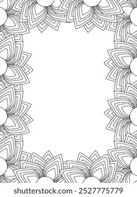 Todos estos diseños son hechos a mano y únicos 
Frontera de la flor Hermosa ilustración en blanco y negro para el libro de colorear para adultos,
Esta es una página para colorear Zentangle hermoso para imprimir para KDP Interior, POD.p