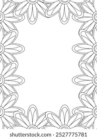 All these designs are hand-drawn and unique 
Flower Border Beautiful black and white illustration for adult coloring book,
This is a printable Beautiful Zentangle Coloring page for KDP Interior, POD p