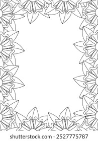 All these designs are hand-drawn and unique 
Flower Border Beautiful black and white illustration for adult coloring book,
This is a printable Beautiful Zentangle Coloring page for KDP Interior, POD p