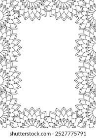 All these designs are hand-drawn and unique 
Flower Border Beautiful black and white illustration for adult coloring book,
This is a printable Beautiful Zentangle Coloring page for KDP Interior, POD p