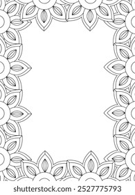 All these designs are hand-drawn and unique 
Flower Border Beautiful black and white illustration for adult coloring book,
This is a printable Beautiful Zentangle Coloring page for KDP Interior, POD p