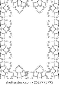 All these designs are hand-drawn and unique 
Flower Border Beautiful black and white illustration for adult coloring book,
This is a printable Beautiful Zentangle Coloring page for KDP Interior, POD p