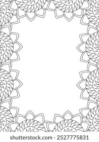 All these designs are hand-drawn and unique 
Flower Border Beautiful black and white illustration for adult coloring book,
This is a printable Beautiful Zentangle Coloring page for KDP Interior, POD p